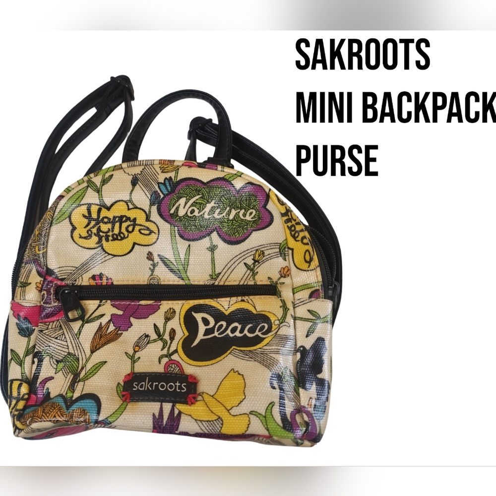 Sakroots Mini Backpack Purse – Colorful Peace & Nature Print